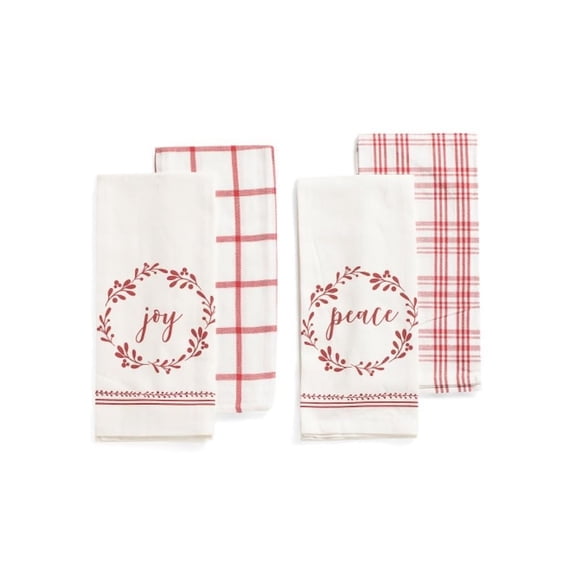 Tidings & Traditions Christmas Winter Kitchen Dish Towels - Set of 4, 18W x 28L inches Joy/Peace