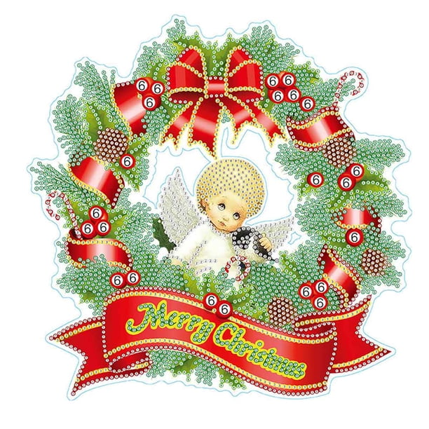 Kits de coronas de pintura de diamantes con campanas de Papá Noel para Navidad, kits de mosaico de coronas de diamantes de imitación de cristal de forma especial para regalo de decoración de pared
