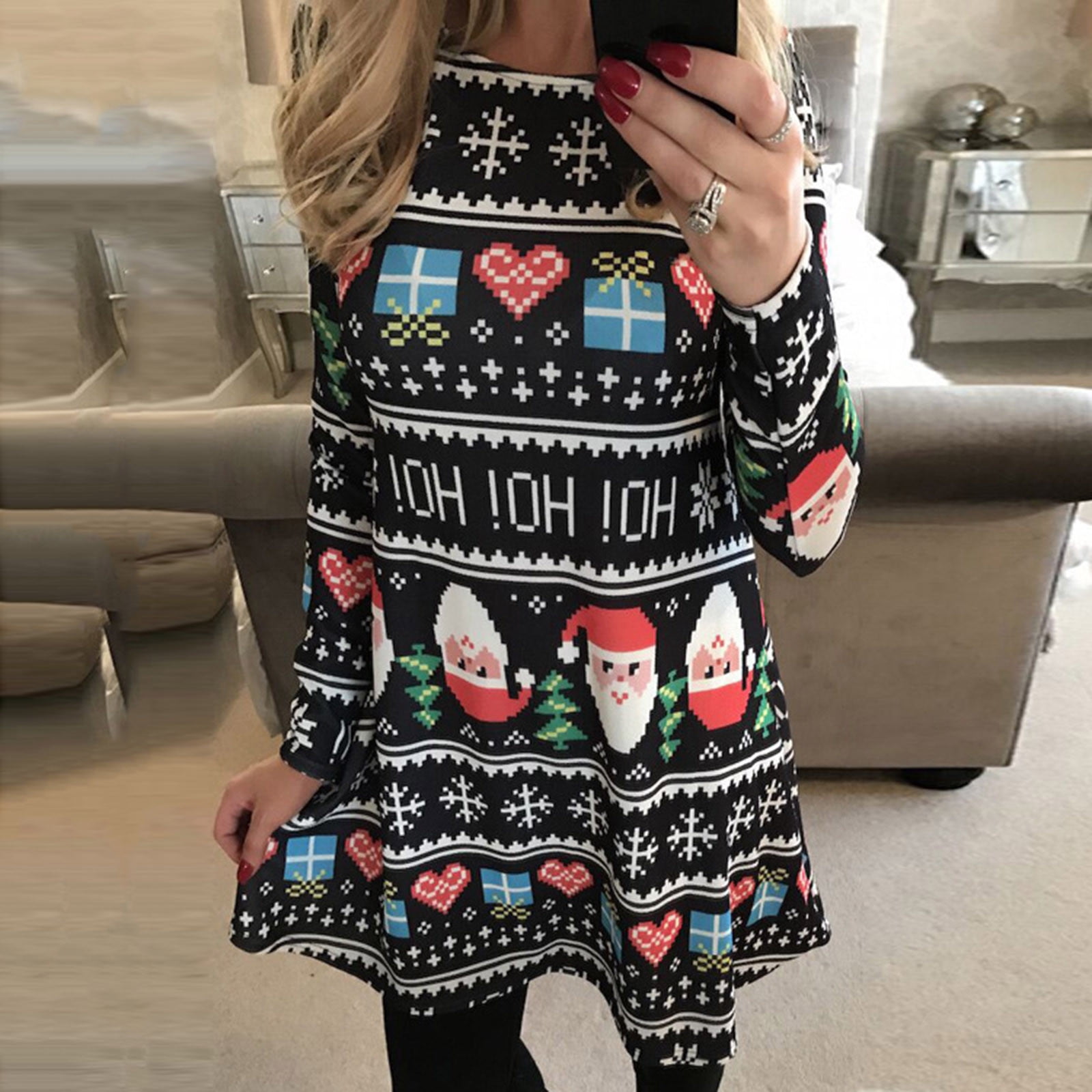 CAICJ98 Plus Size Dress For Women Women's 3D Christmas Print Round Neck  Casual Flared Midi Dress Green,S - Walmart.com