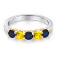 thumbnail image 3 of Gem Stone King 925 Silver and 10K Yellow Gold Blue Sapphire and Yellow Sapphire Wedding-Bands Ring for Women | 0.98 Cttw | Round 3.5MM | Gemstone September Birthstone | Size 7, 3 of 6