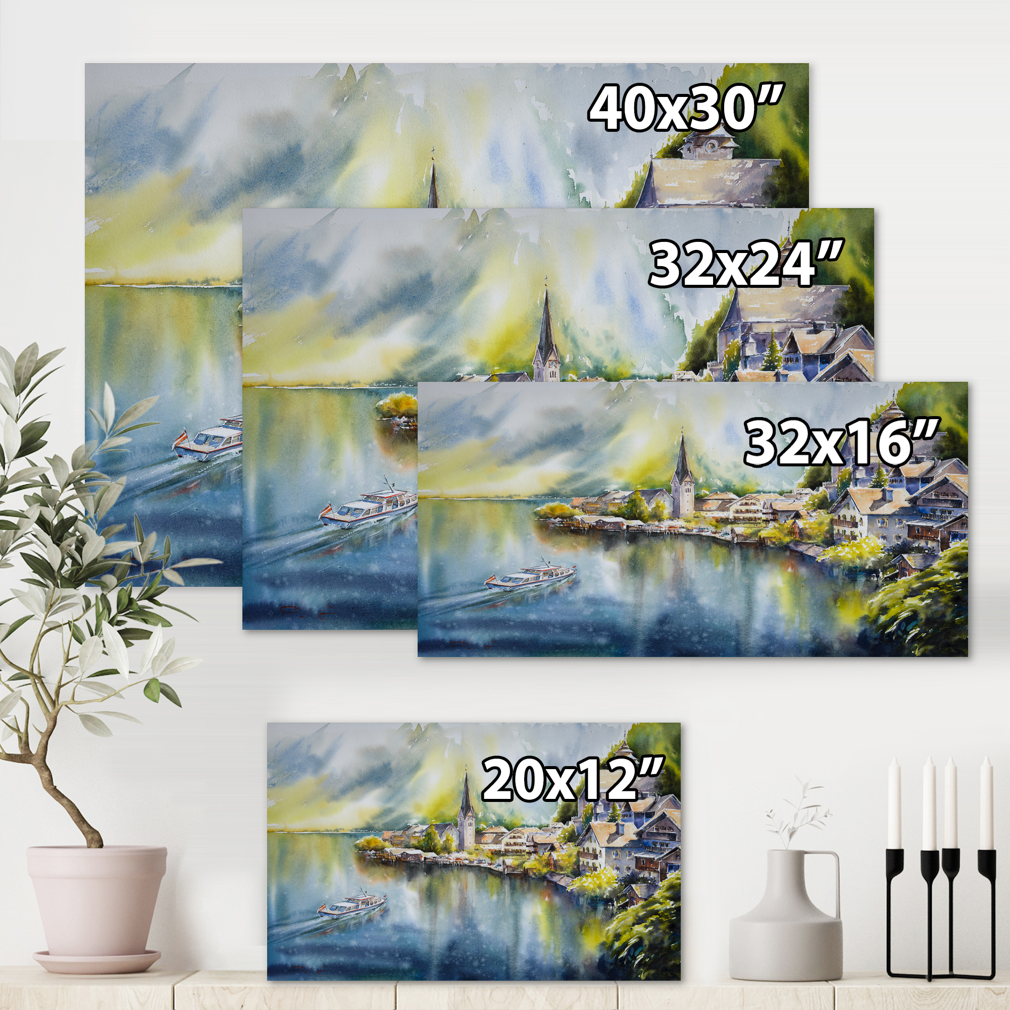 Designart ' The River In Austria Through Mountain Village ' Nautical & Coastal Canvas Wall Art Print