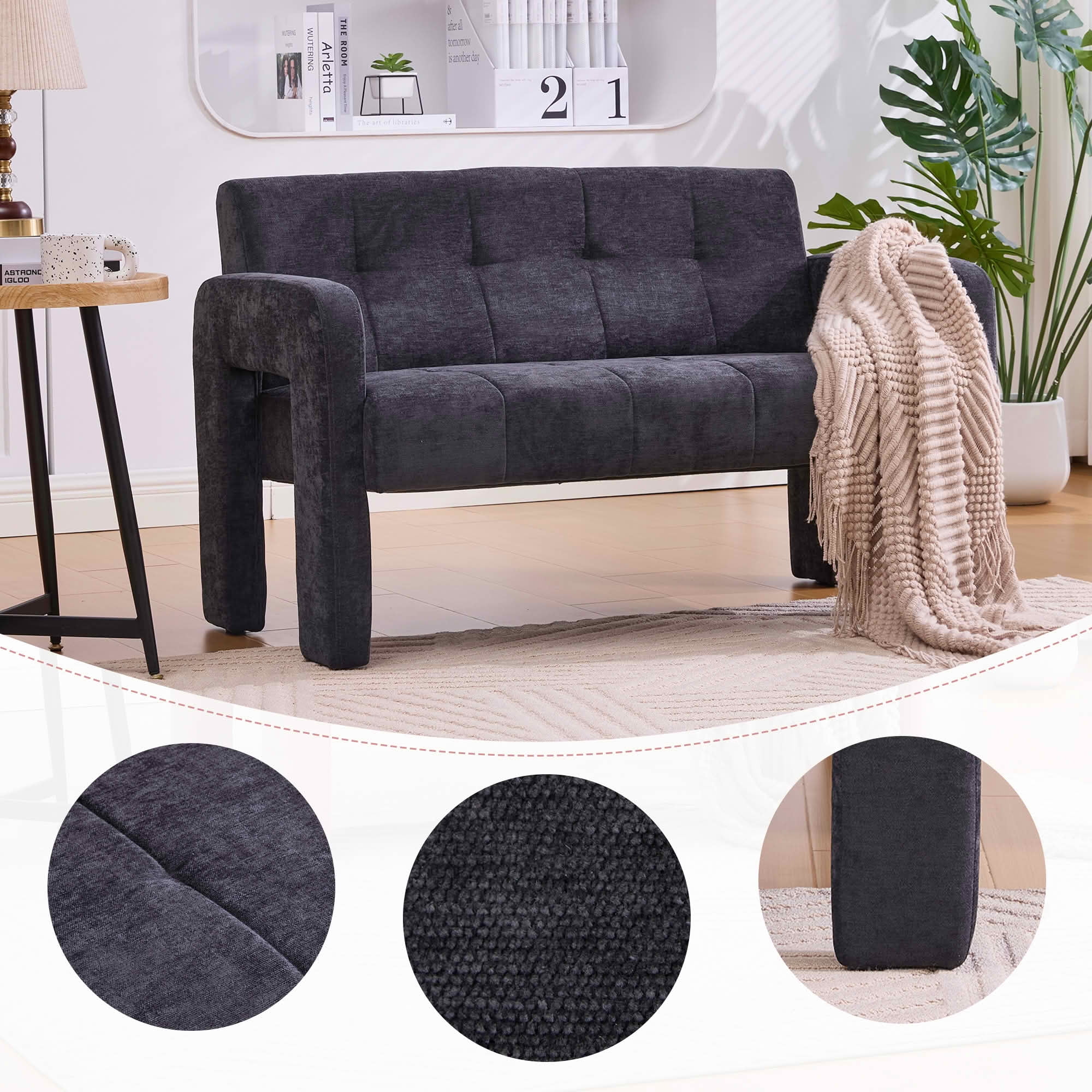 MAYEERTY Nordic Chenille 2-Seat Loveseat, Comfy Double Armrest Compact Leisure Sofa for Small Space Bedroom & Living Room