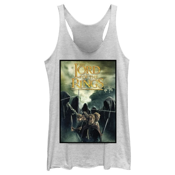 Women's The Lord of the Rings Fellowship of the Ring Four Hobbits Movie Poster  Racerback Tank Top White Heather Medium