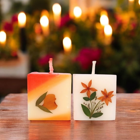 Eco-Friendly Soy Wax Candles with Rose, Jasmine & Floral Embellishments – Set of 2
