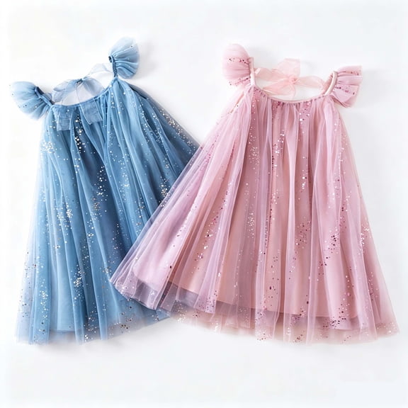BCSIAOI Girls Summer Dress Cute Summer Mesh Point Print Elegant Wing Dress Skirt Size 3-4T