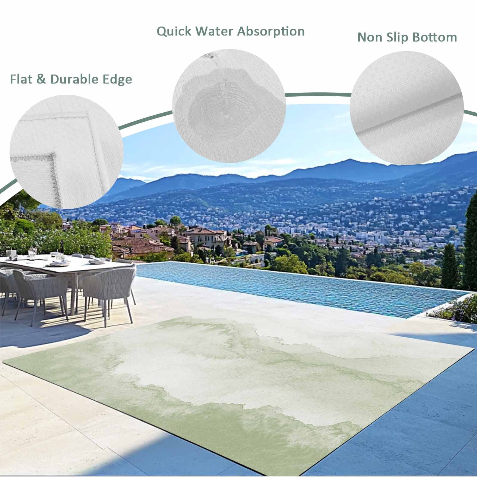 5' x 8' Outdoor Rug, Sage Green Ombre Mountain Outdoor Washable Rug Large Floor Carpet, Nature Abstract Art Marble Non Shedding Area Rug for Outside Patio RV Porch Deck Balcony Camping Living Room