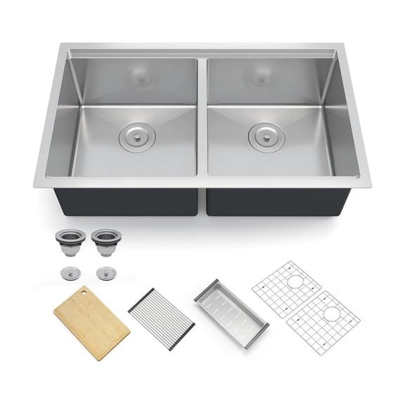 Home Kitchen Sink, Undermount Sink 30/33 Inch, Drop-In Kitchen Sink, 304 Stainless Steel Modern Kitchen Sink, Single Bowl Sink with Accessories