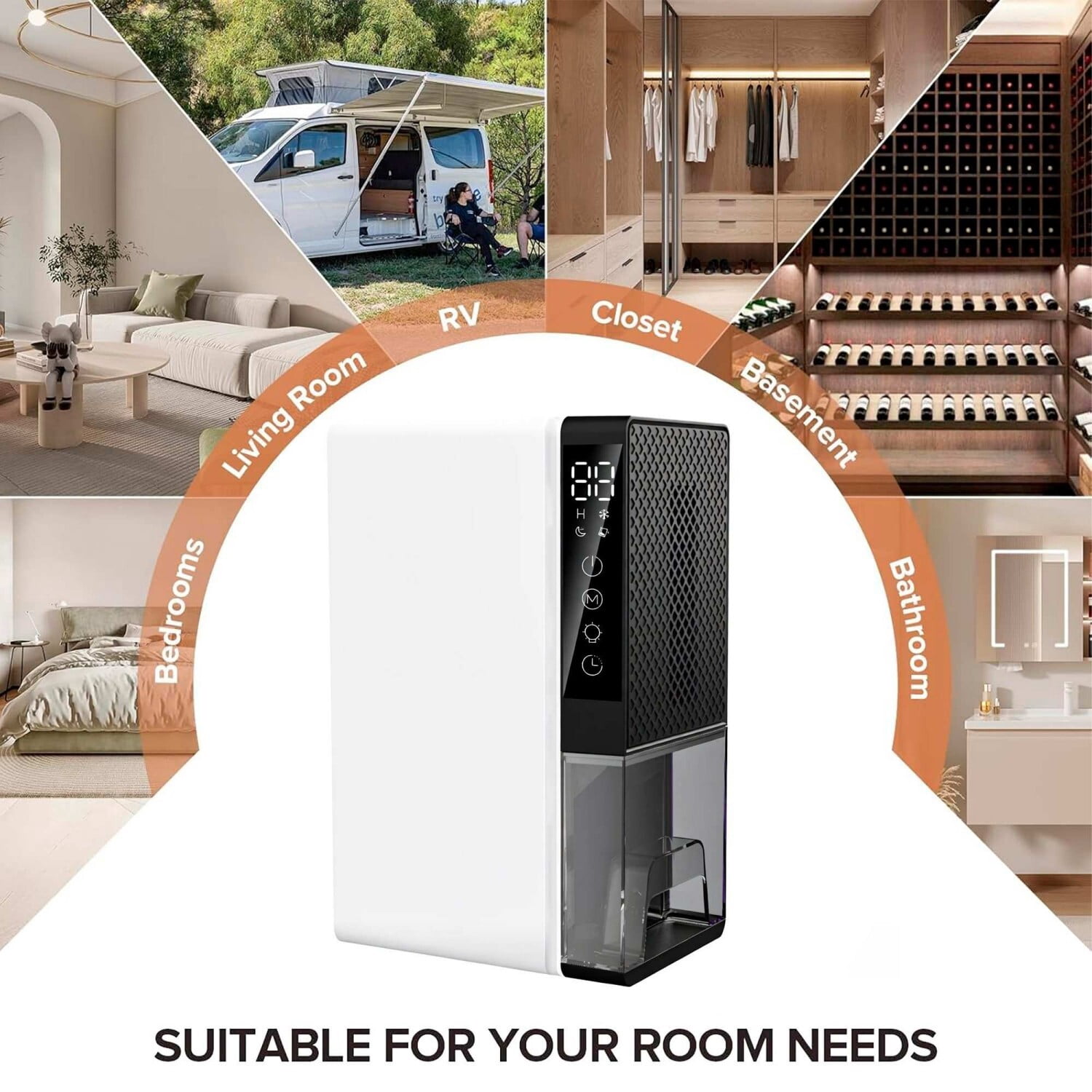 Ouxumoll Dehumidifier, Dehumidifiers for Home, Dehumidifier for Home 1000 Sq.Ft, Quiet with Auto Shut Off, Timer, 7 Ambient Lights, Black&White