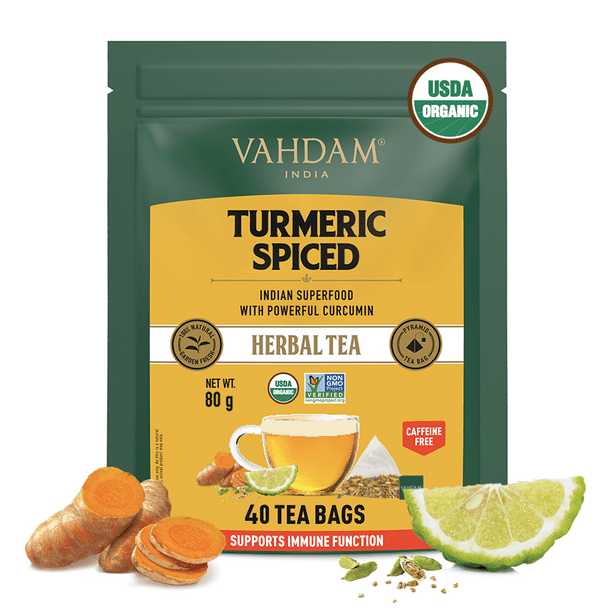VAHDAM, Organic Turmeric Spice Herbal Tea Bags (2.82oz, 40 Count) Pure