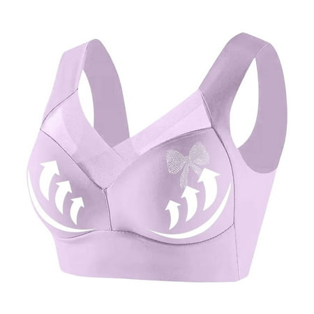 Ousvtion Clearance Deals Daisy Bras for Womens Bow Diamond Bralette Full-Coverage Wireless Lingerie Push Up Bra with Support Lifting Seamless Mesh Bralettes Purple 4X-Large