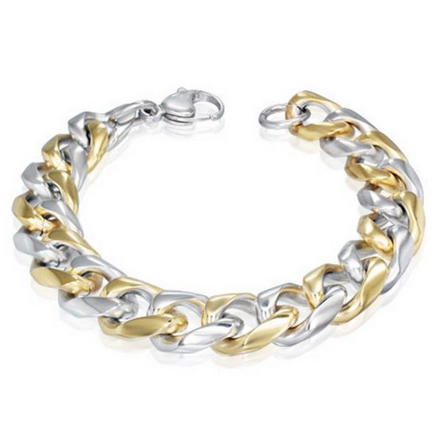 Stainless Steel TwoTone Mens Classic Cuban Link Chain Bracelet with