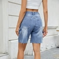 thumbnail image 5 of Sakmal Blue Women's Shorts Jean Cargo Straight Leg Mid Rise 8 Inch Inseam Solid Shorts with Pockets, 5 of 6