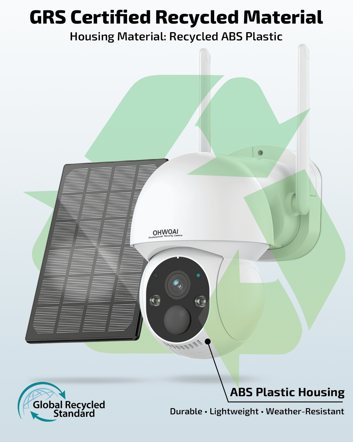 OHWOAI 4MP Solar PTZ Security Camera System, 4 Cameras with 10CH NVR, 360° View, Color Night Vision