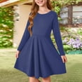 thumbnail image 2 of Abcomgle Girl's Fall Casual Dress Casual A-Line Long Sleeve Tshirt Dress Solid Crew Neck Girls Skater Dress Swing Basic Dresses for 4-14t Kids 11-12 Years,Dark Blue, 2 of 5