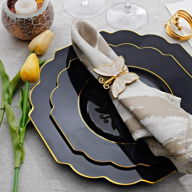 Black plastic dinner plates deals