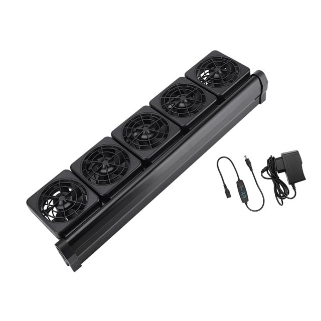 Enfriador de acuario, enfriador de agua, pecera de velocidad variable, ángulo de ventilador ajustable para agua salada/dulce, axolotl, coral (negro) 5 cabezas
