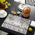 thumbnail image 3 of Spring Purple Flowers Placemats Set of 8, Farmhouse Leaves Fences Gray Wood Placemats for Dining Table, Place Mats for Kitchen Tabletop, Waterproof Wipeable Dining Table Mats Set, 3 of 9