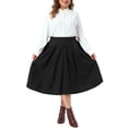 thumbnail image 2 of Agnes Orinda Women's Plus Size Halloween Outfits Corduroy Skirts Button Decor Vintage Elastic High Waist A-line Midi Skirt with Pockets 1X Black, 2 of 6