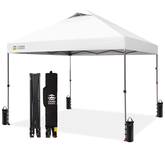 CROWN SHADES 10x10 Pop Up Canopy Beach Tent with One Push Setup Instant Outdoor Canopy Tent Sun Shade for Events White