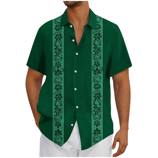 Mens Casual Botón Arriba Camisas Manga Corta Vintage Boliche Cuba Playa Camisas de Verano Botón Arriba
