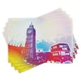 thumbnail image 1 of Ambesonne Urban Place Mats Set of 4, Historical Big Ben UK, Standard Size, Purple Red Yellow, 1 of 6