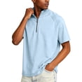 thumbnail image 3 of Men's Quarter Zip Short Sleeve Shirts Stand Collar Relaxed Fit Tops for Golf Daily Summer All-Match Outfits Light Blue 4XL, 3 of 3