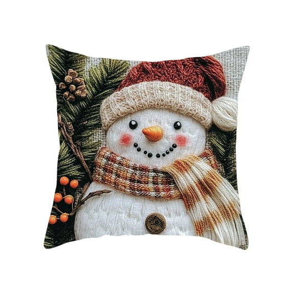 KOYPTL Christmas Winter Pillow Cover 18 x 18 Inch Soft Cotton Reindeer Santa Snowman Xmas Throw Pillow Cover Holiday Cushion Case Christmas Decorations for Sofa Couch Car Home Decor