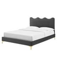 thumbnail image 1 of Platform Bed Frame, Full Size, Charcoal Grey Gray, Velvet, Modern Contemporary, Bedroom Master Guest Suite Room, 1 of 10