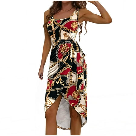 

Juebong Fashion Women Summer Casual Round-Neck Print Sleeveless Tank Dress Dress