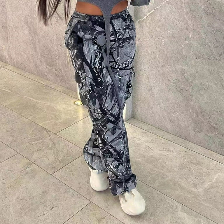 RYDCOT Camo Cargo Pants for Women Stretchy High Waist Slim Fit