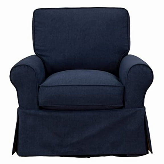 Sunset Trading Horizon Fabric Slipcovered Swivel Rocking Chair in Navy Blue
