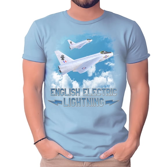 English Electric Lightning In The Clouds Light Blue Adult Shirt-5XL