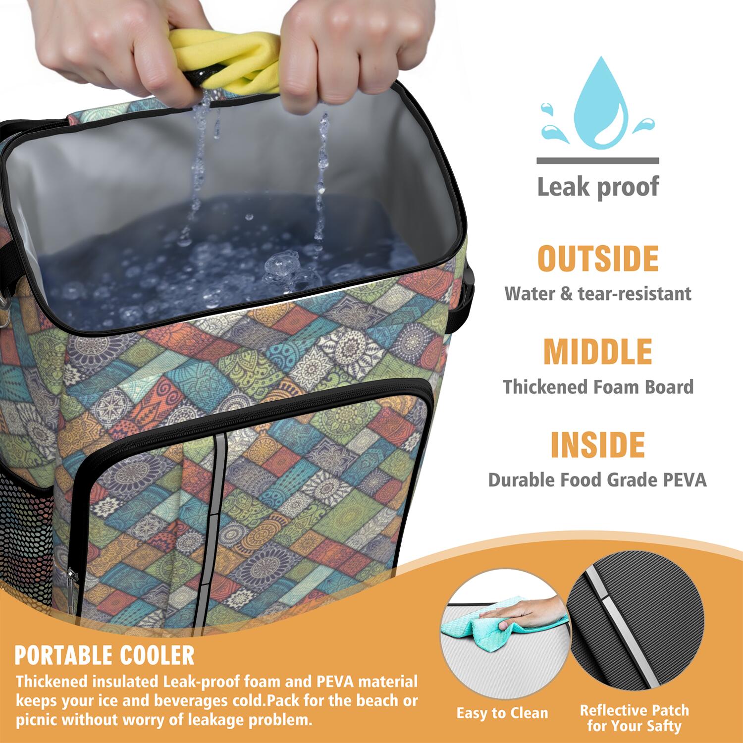 Travel Cooler Bag - Boho Bohemia Flower Camping Beer Cooler Backpack with Bottle Opener- Waterproof Insulated Picnic Backpacks - Cooler Bag for Beach