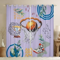 jejeloiu Baketabll Game Blackout Curtains Set of 2 (52x84 Each),Sport Trophy Window Curtains,Rustic Plants Leaves Curtains and Drapes For Boys Kids,Microfiber Bedroom Decor