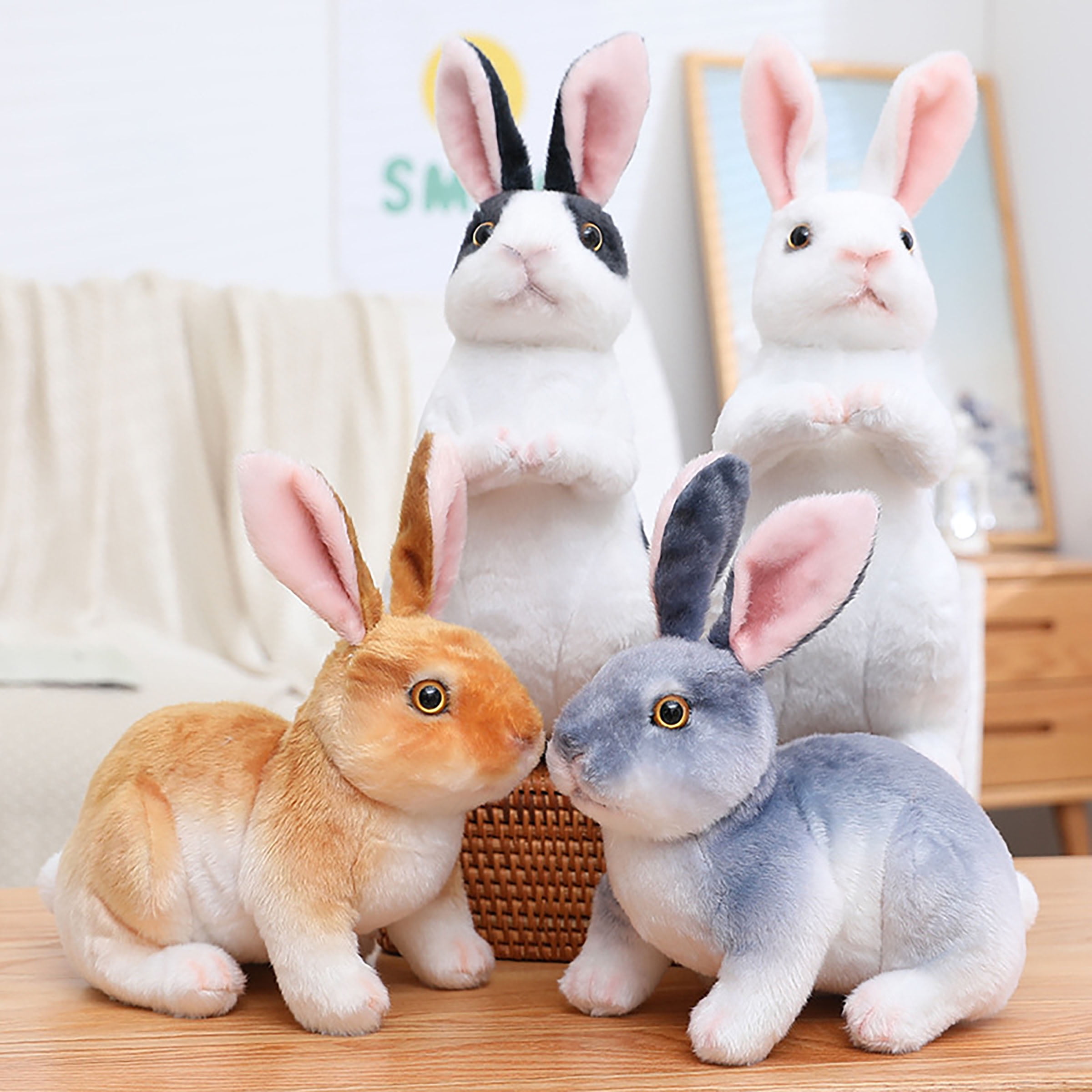 1Pcs Bunny Gift Stuffed Animal Realistic Rabbit Plush Toy 7.87 inch，Black Flower Rabbit Squat Style