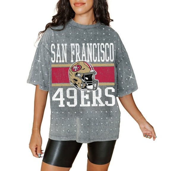 Women's Gameday Couture Gray San Francisco 49ers Oversized Mini Rhinestone Classic T-Shirt