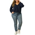 thumbnail image 3 of Unique Bargains Women's Plus Size V Neck Loose Long Sleeve Twist Knot Top 4X Dark Blue, 3 of 9