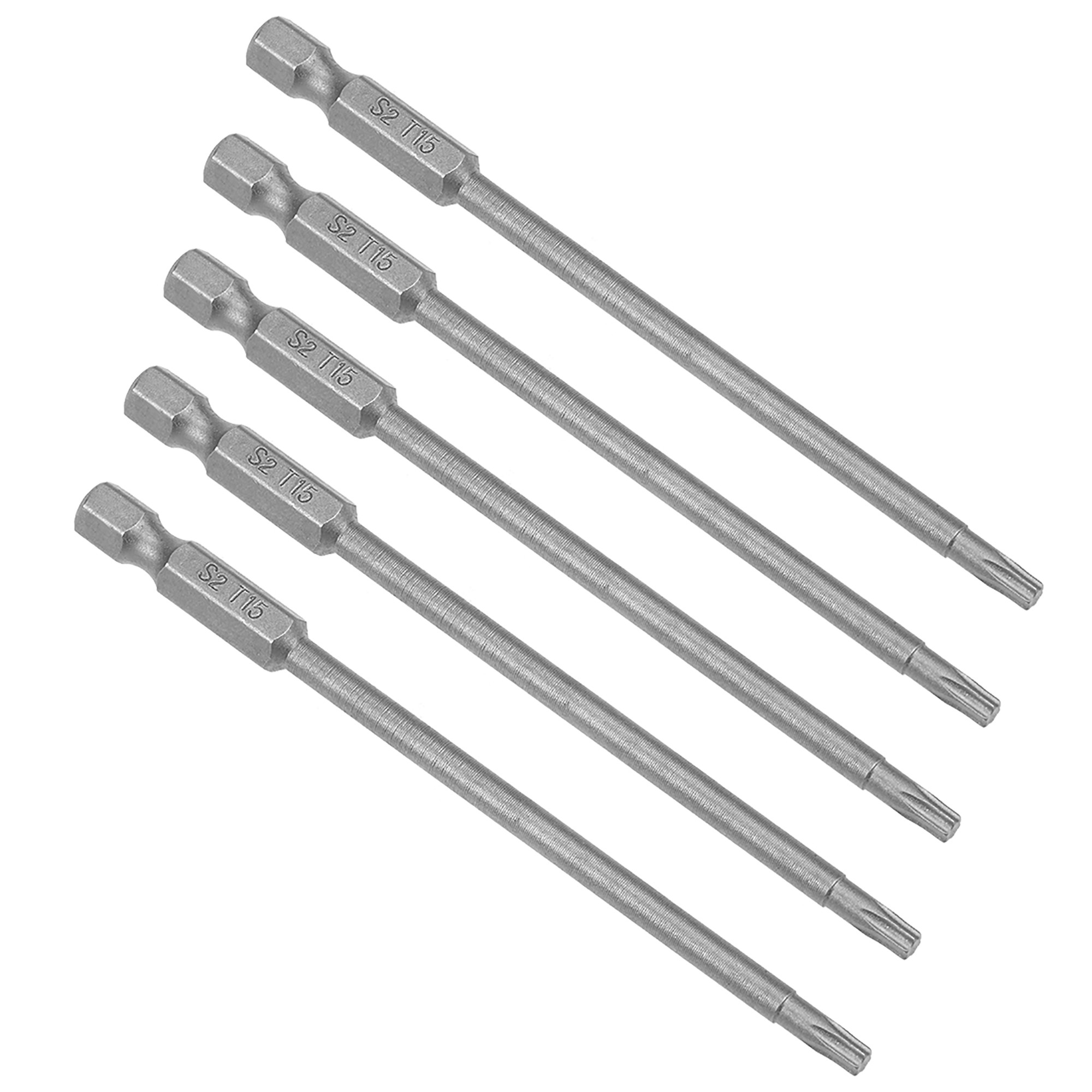 5pcs 100mm 1/4" Hex Shank T15 Torx Screwdriver Bits S2 High Alloy Steel