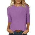 thumbnail image 3 of BiZtdJrK Plus Size 3/4 Sleeve Tops for Women Crew Neck Solid Dressy Casual Tunic Tops Loose Fit Business Work T Shirts Birthday Gift Purple XXL, 3 of 7