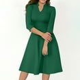 thumbnail image 7 of Efsteb Dresses for Women 2025 Elegant 3/4 Sleeve Notch V Neck Pleated A-Line Fit Flare Dress with Pockets for Work (Green,XL), 7 of 7