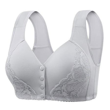 Gubotare Bras For Women Plus Size Bras For Women Full Coverage Back Front Closure No Underwire Bralette (Light Gray F)