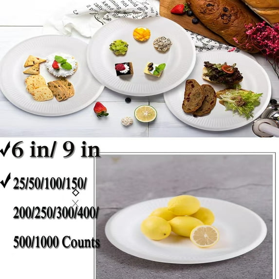 Paper Plates Uncoated, Disposable Dessert Plates Paper Plate Bulk, White