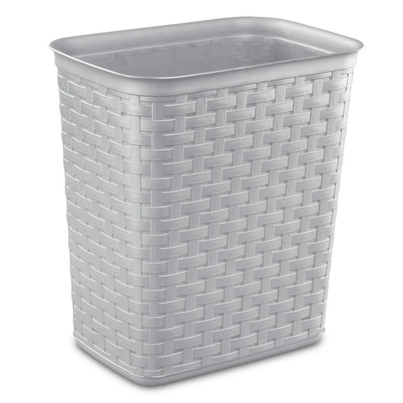 Sterilite Small Bathroom Trash Can, 3.4 Gallon Plastic Weave Garbage Bucket Bin with No Lid, Gray