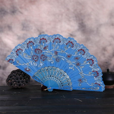 

Mishuowoti Chinese Style Dance Wedding Party Lace Silk Folding Hand Held Flower Fan