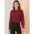 thumbnail image 2 of INSPIRE CHIC Blusa de las camisas de manga larga abotonadas del cuello del soporte de la oficina del trabajo de las mujeres Vino rojo L, 2 of 6