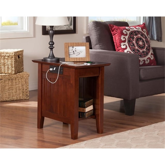 AFI Nantucket Solid Wood Chair Side Table with USB Charger in Walnut