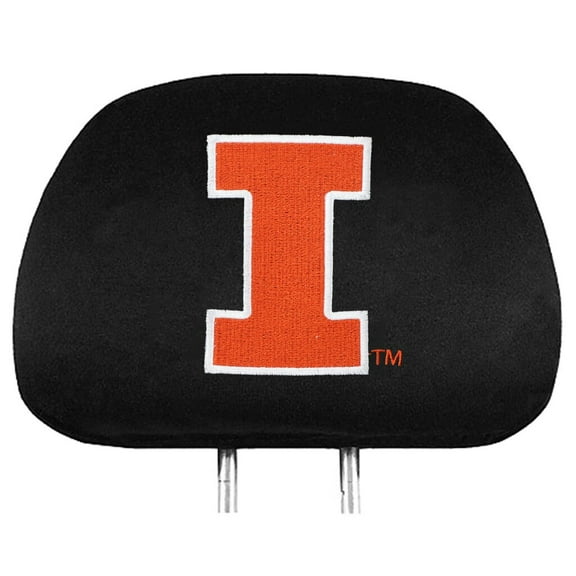 University of Illinois Illini Pair of Premium Auto Head Rest Covers, Embroidered, Black Elastic, 14x10 Inch