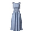 thumbnail image 4 of XIAOCHA Women's Tie Shoulder Gingham Dress Round Neck Smocked Waist Summer Casual Midi Dress, 4 of 6