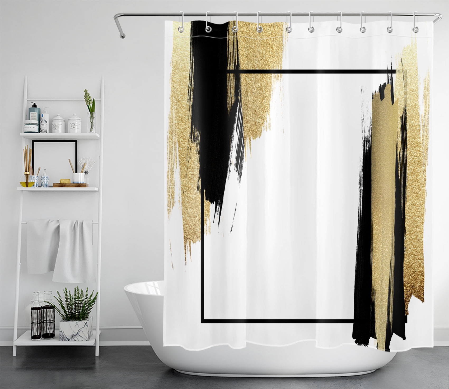 HVEST Minimalism Shower Curtain for Bathroom Decor,Black and Gold