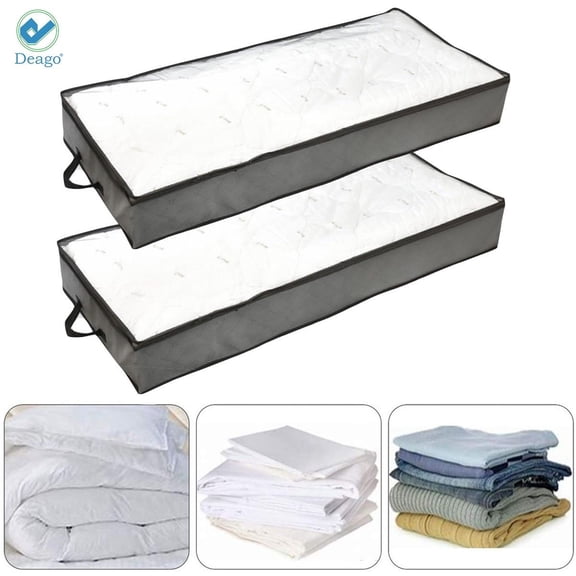 Deago 2 Pack Underbed Storage Bag Organizer Large Capacity Storage Box with Reinforced Strap Handles and Clear Window for Blankets Clothes, Shoes, and Linens